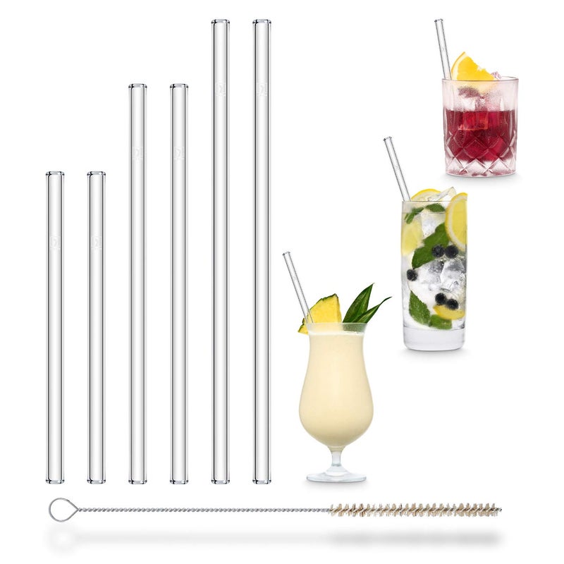 HÃ–LM HALM Glass Straws - Variety Pack: 6 Reusable Drinking Straws in 3 Sizes 2x 6 Inch, 2x 8 Inch, 2x 9 Inch + Plastic-Free Cleaning Brush - Made in Germany - Dishwasher Safe - Eco-Friendly - Image 1